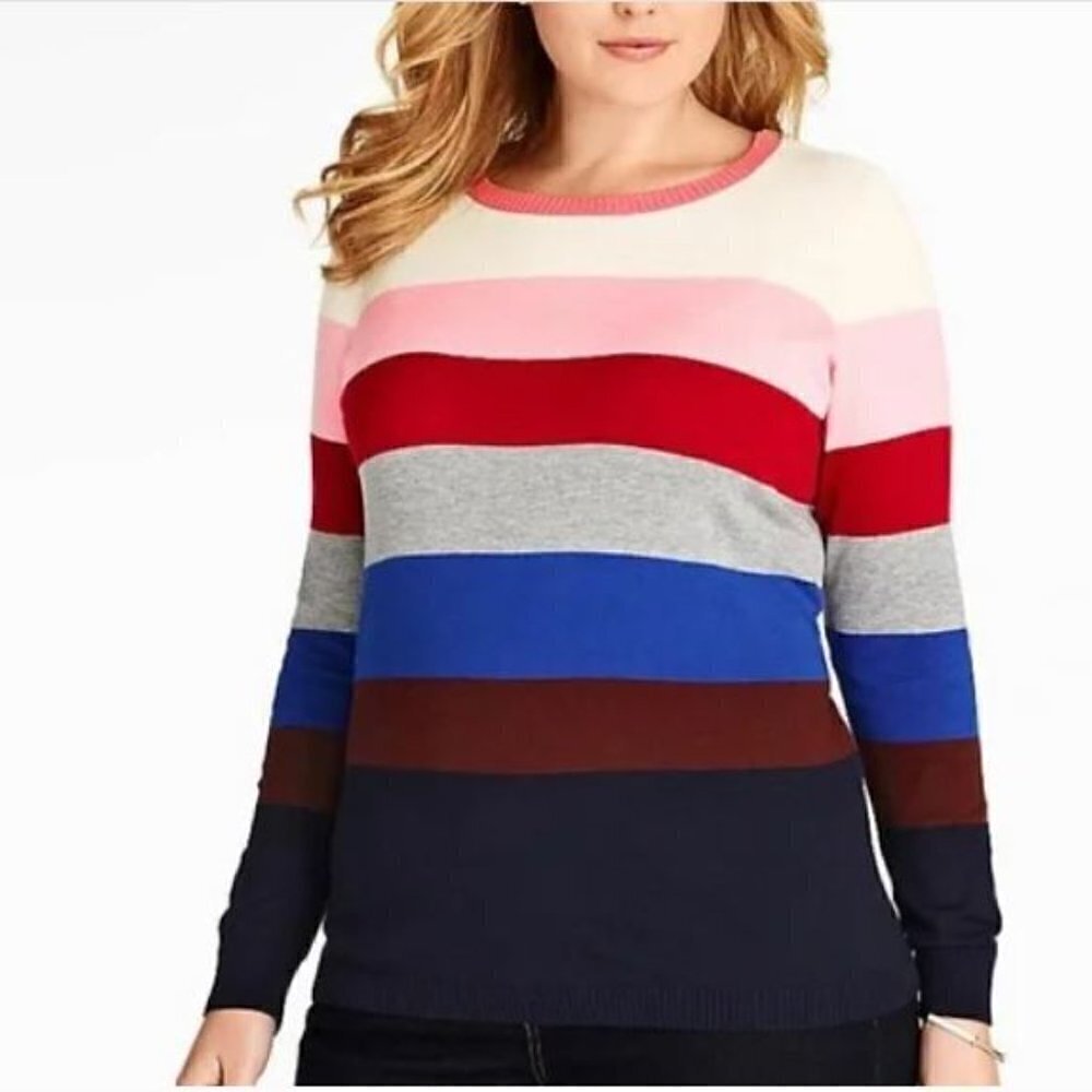 Talbots Sweater Womens 2X Ivy League Striped Pullover Zipper Shoulder Boho